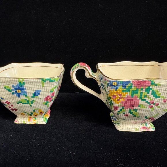 Vintage Chintz Royal Winton Queen Anne Creamer & Open Sugar bowl tea - B1354 - Picture 3 of 14